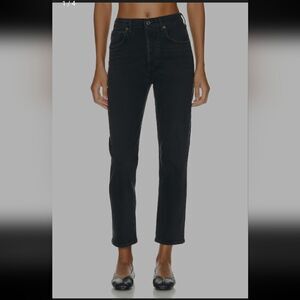 Algolde Riley High Rise Straight Crop Denim Jeans Panoramic Black Size 29